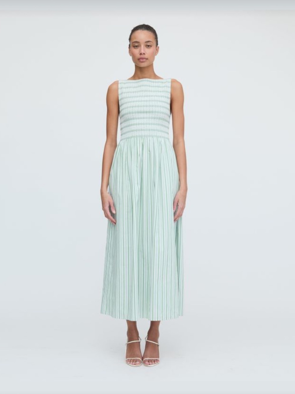 Hill House Mint Green and White Striped Midi Dress